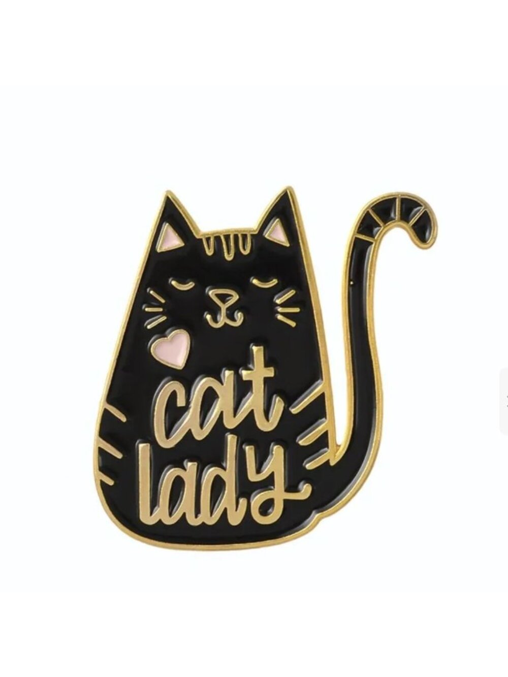 Cat Lady Lapel Pin Black Enamel Gold Tone